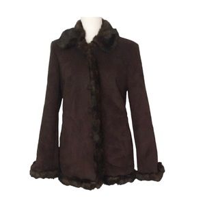 Jones New York Brown Coat with Faux Fur Trim Size Small